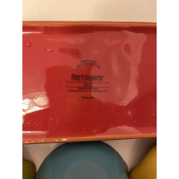 Pier One Terracotta Pottery Condiments Tray, 3 Bowls Hostess Gift, Occasions - Picture 5 of 9